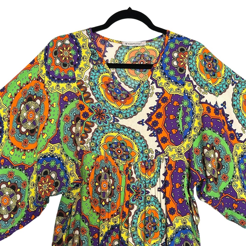 ValeWoman Dress L Boho Mandala Maxi Turkish Festival Vibe Psychedelic Maximalist - Picture 9 of 12